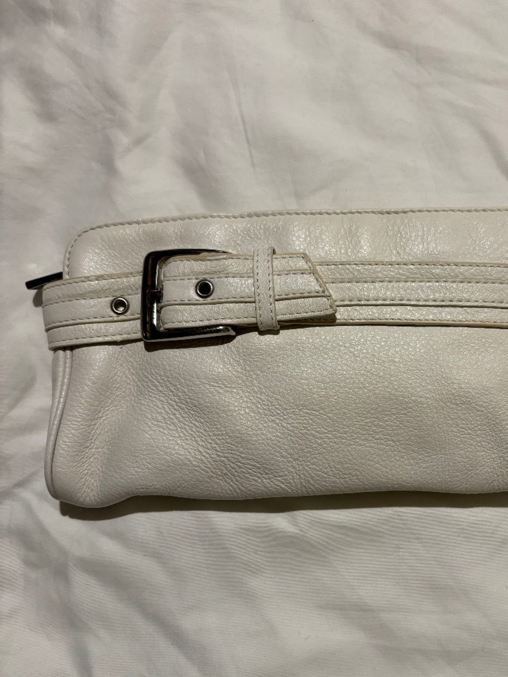 Vintage Express Genuine Leather Chunky Buckle Bag Cream White Y2K
